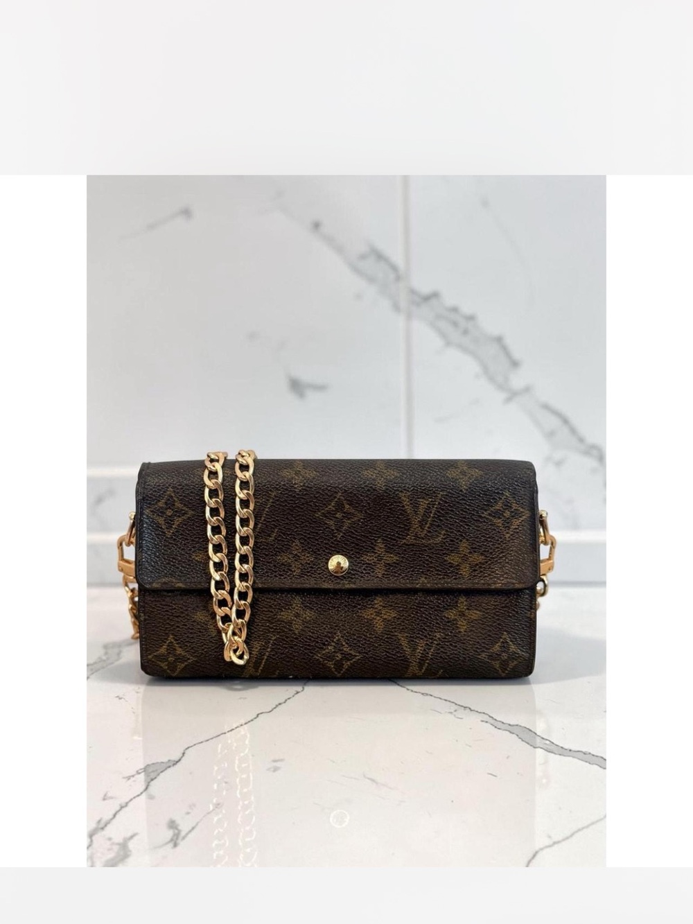 Louis Vuitton Brown Monogram Chain Crossbody Bag with Gold Hardware